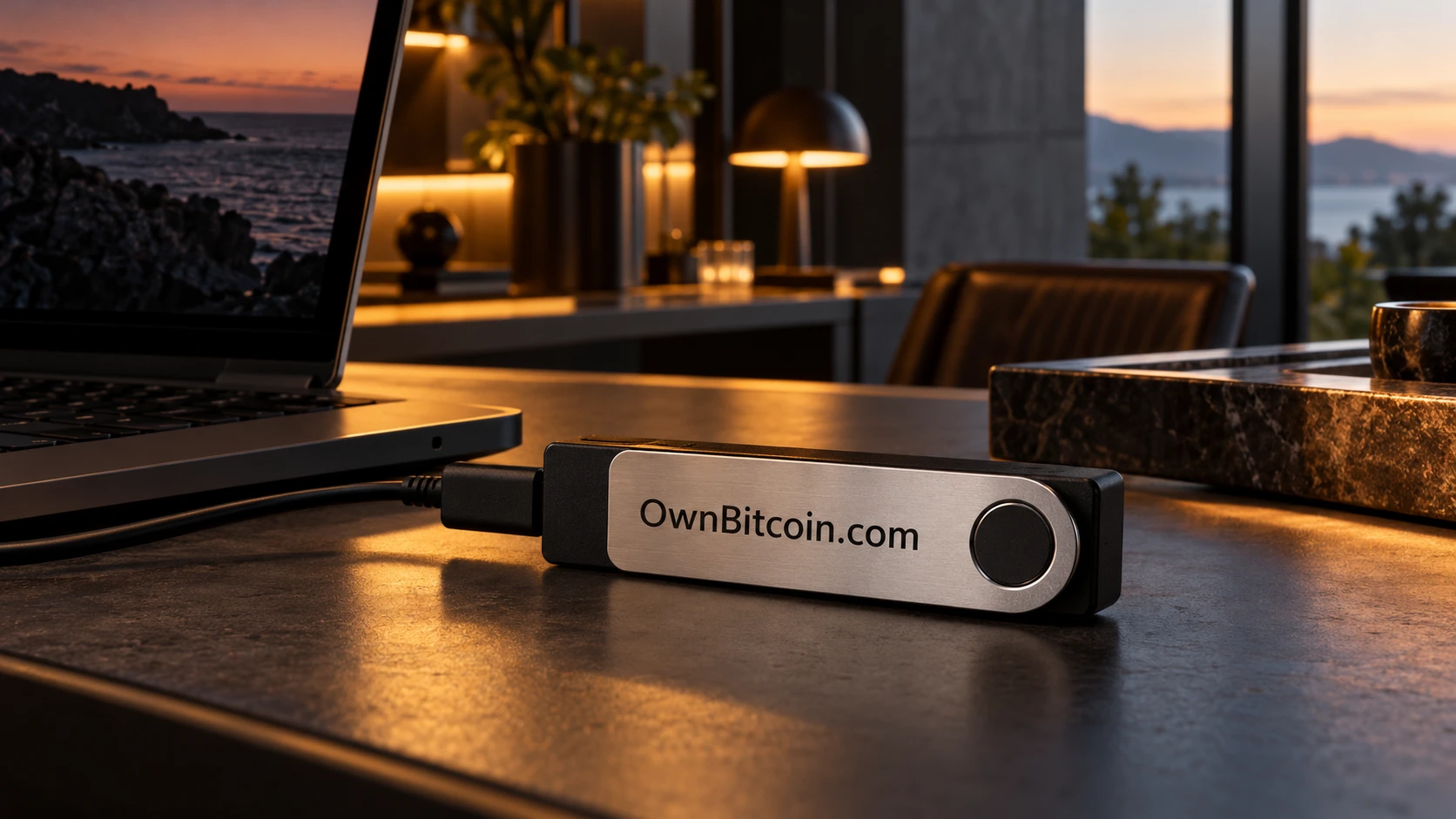 An amber-lit Bitcoin technology demonstration space